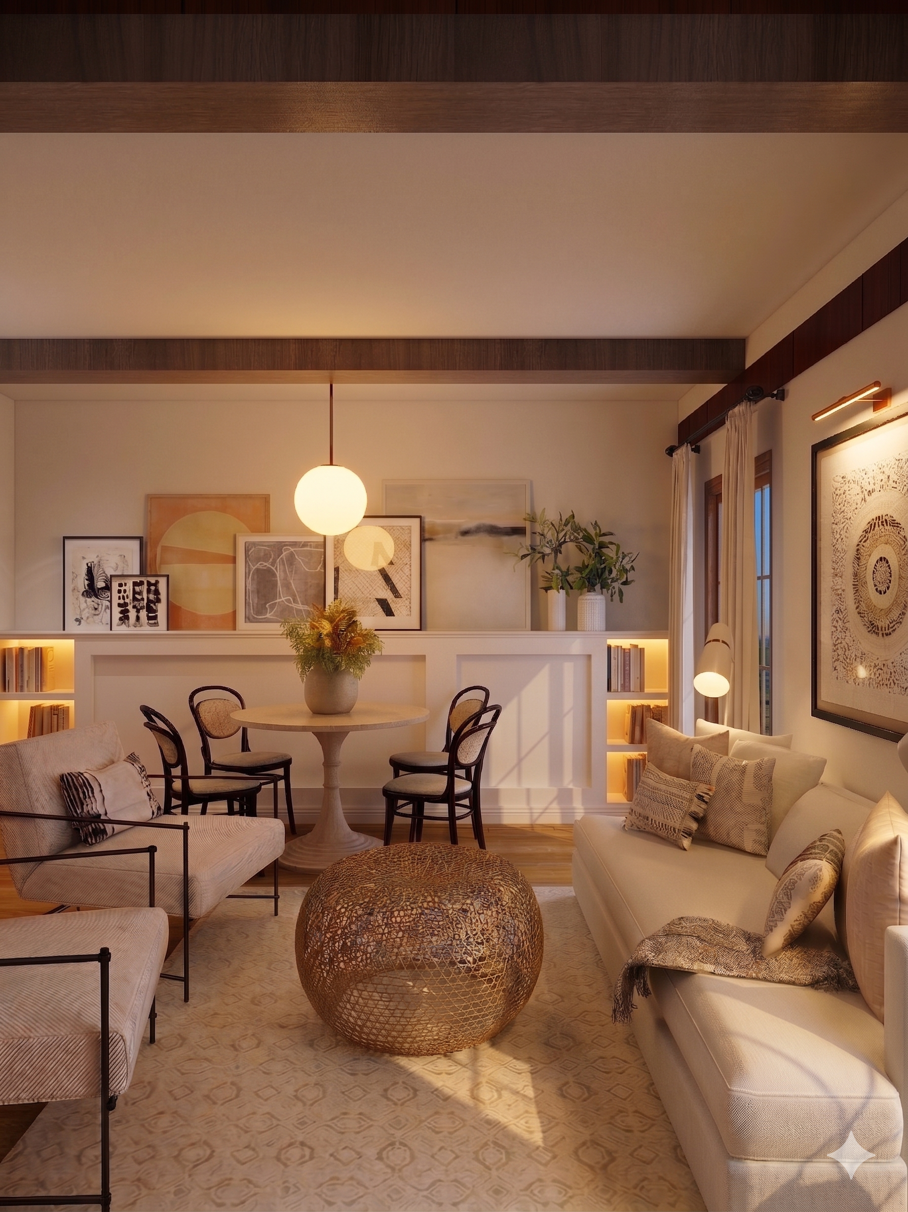 Sala de estar com automação residencial e iluminação ambiente ativa